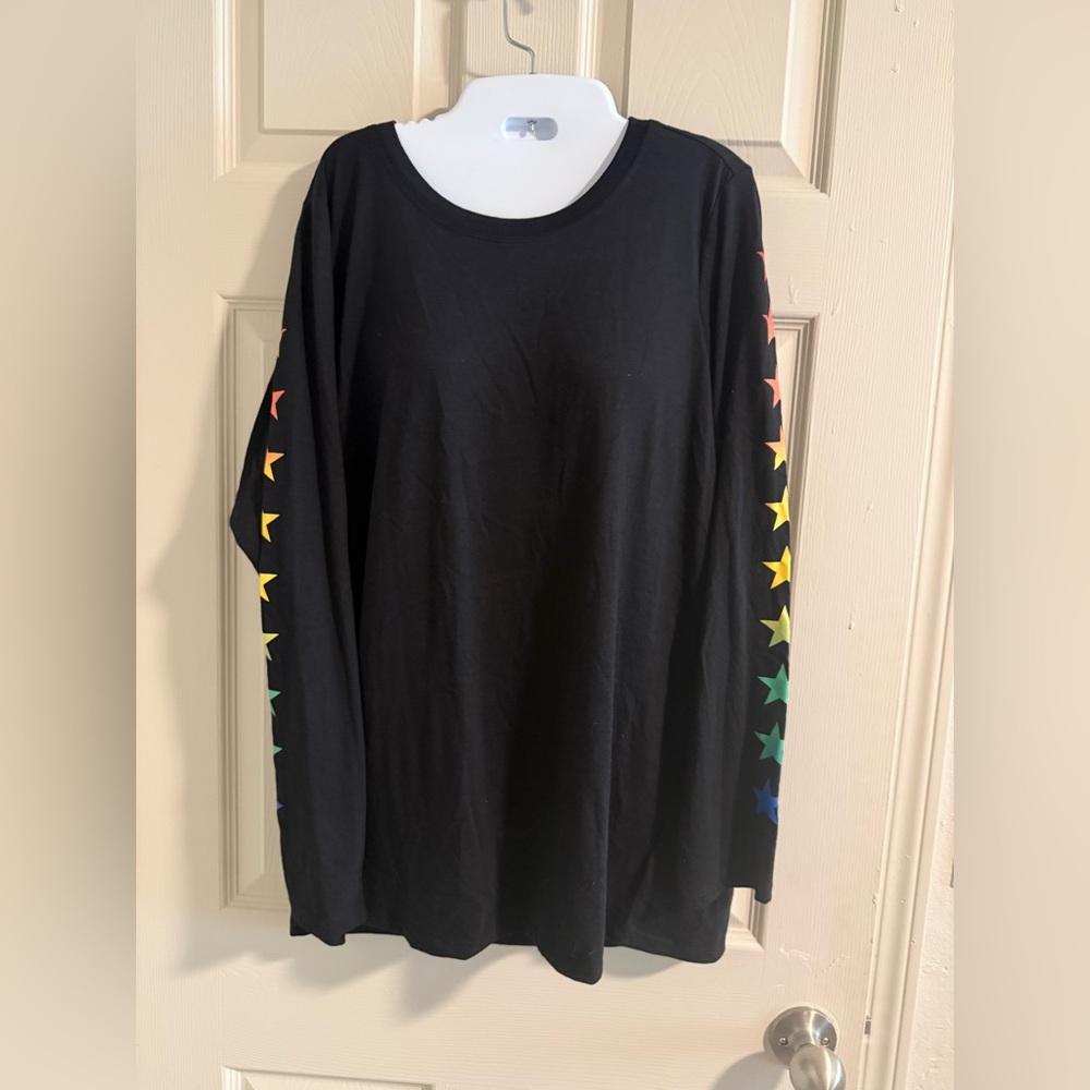 Black Long Sleeve Torrid Shirt with Rainbow Star Accents